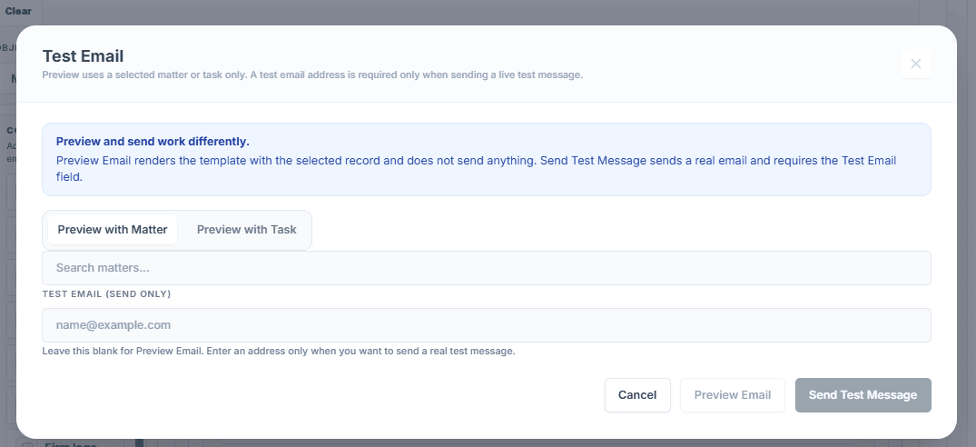 Email preview control surface