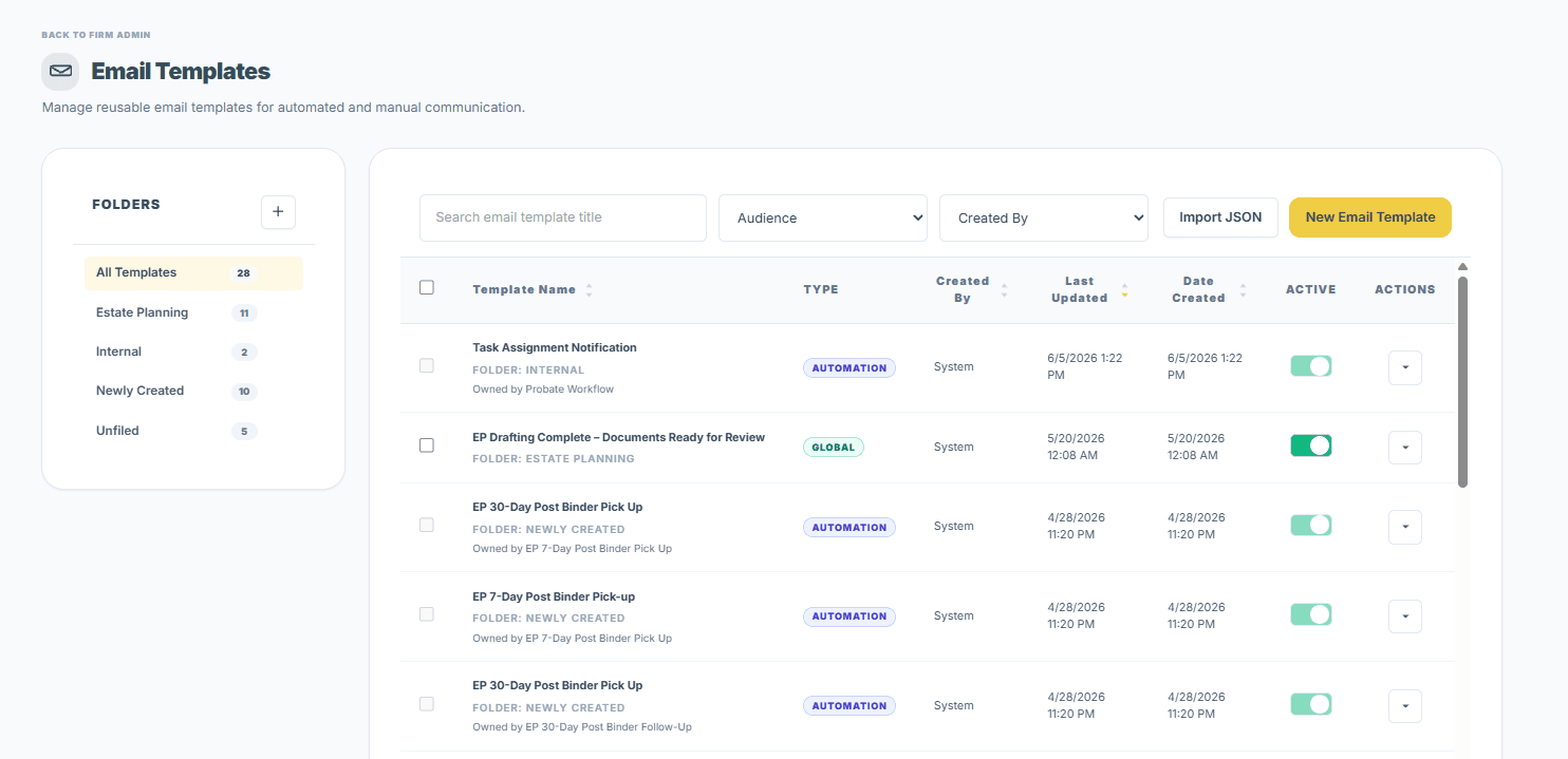 PallmLaw email template list